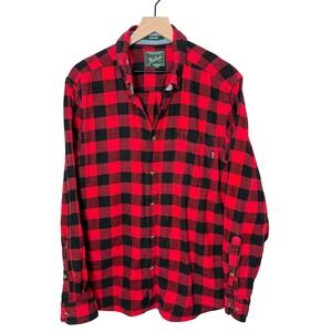 Woolrich Men Trout Run Red Black Buffalo Plaid Flannel Button Up Shirt Large vtg